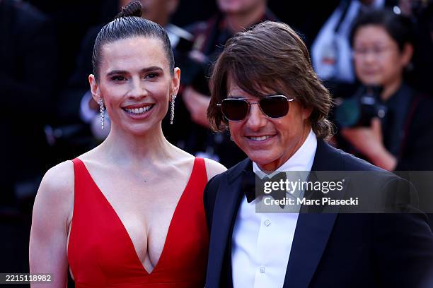 Hayley Atwell and Tom Cruise attend the "Mission Impossible - The Final Reckoning" red carpet at the 78th annual Cannes Film Festival at Palais des...