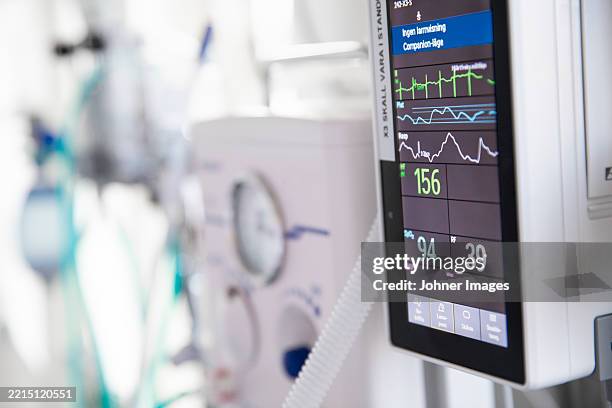 display of heart rate monitor in hospital ward - medische apparatuur stockfoto's en -beelden