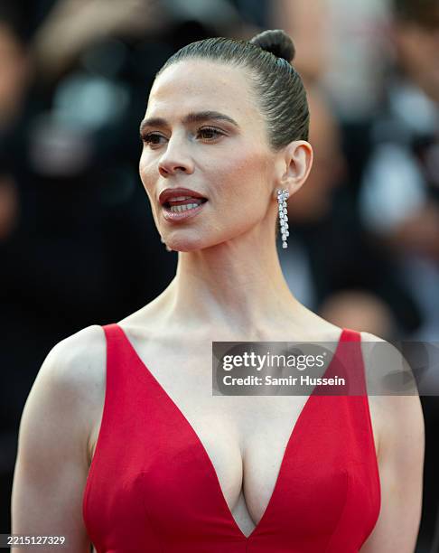 Hayley Atwell attends the "Mission Impossible - The Final Reckoning" red carpet at the 78th annual Cannes Film Festival at Palais des Festivals on...