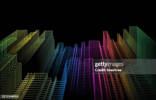 abstract city building light effect line structure in night - cloud data center stock illustrations