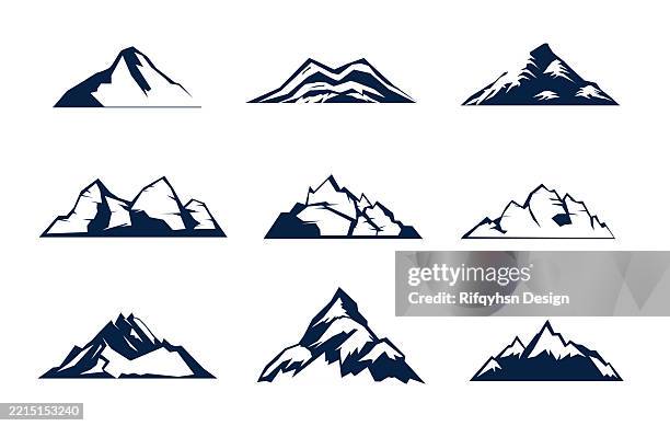 berge logo symbol und icons set - schneebedeckt stock-grafiken, -clipart, -cartoons und -symbole