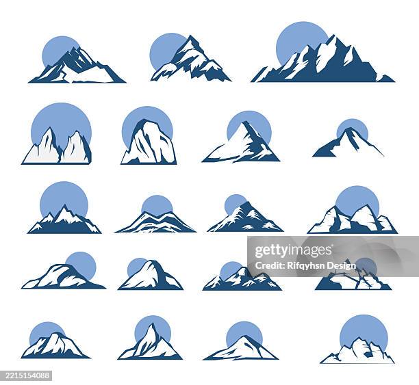 mountains logo symbol and icons set - mountain range stock illustrations