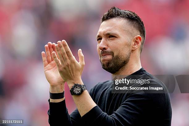 Coach Francesco Farioli of Ajax disappointed after the match and reaching the second place during the Dutch Eredivisie match between Ajax v Fc Twente...