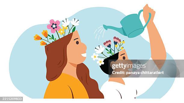 growth mindset, development or self-improvement, attitude, people watering learning, human brain, training class, self-confidence, creativity, growth, decisions, challenge for put think growth mindset. - mindset stock illustrations