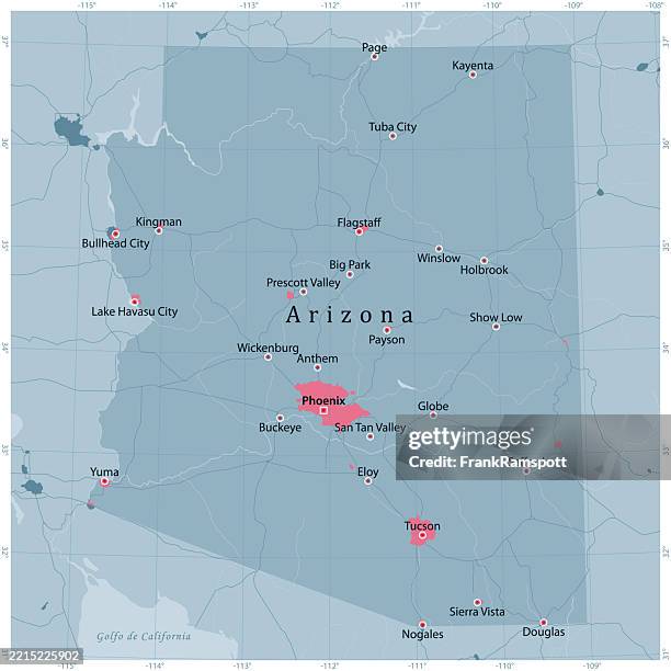 illustrations, cliparts, dessins animés et icônes de arizona us état vectoriel carte routière gris - tucson arizona