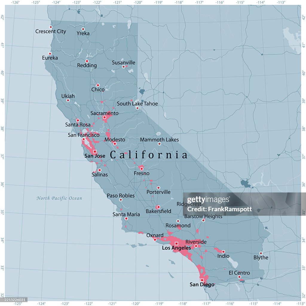 California US State Vector Road Map Grey