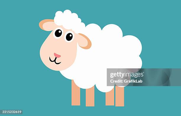niedliches cartoon-schaf auf hellblauem hintergrund - schafkopf stock-grafiken, -clipart, -cartoons und -symbole