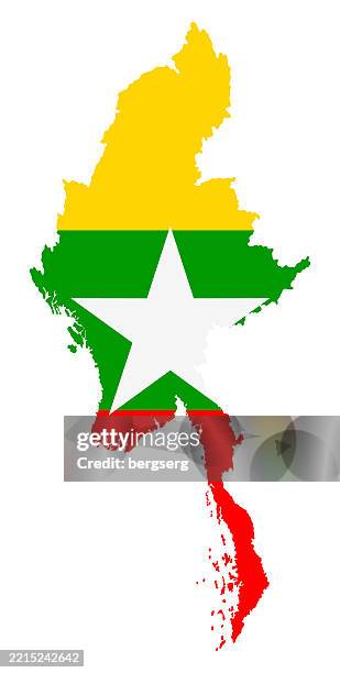 myanmar (burma) map with national flag. vector illustration - myanmar map vector stock illustrations