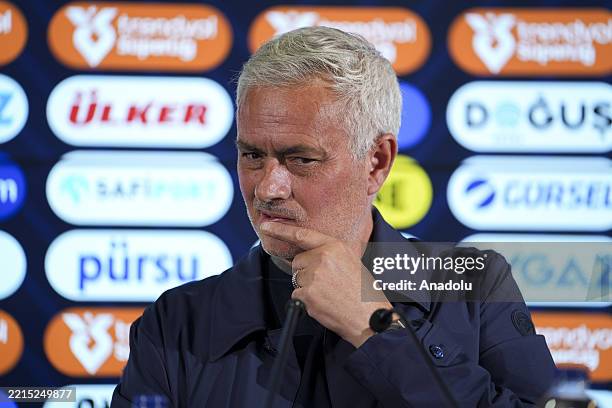Head Coach Jose Mourinho of Fenerbahce speaks during the press conference following the Turkish Super Lig week 36 football match between Fenerbahce...