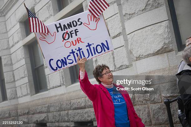 Supporters of Milwaukee County Circuit Judge Hannah Dugan demonstrate outside of the Milwaukee Federal Courthouse while she was scheduled to appear...