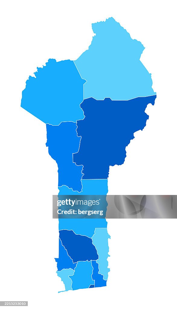 Benin Blue Map with country regions. Vector Illustration
