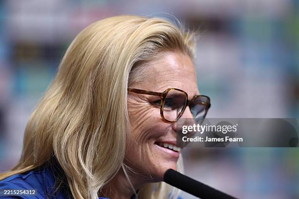 Sarina Wiegman, Manager of England, speaks to the media during a press conference following the England squad announcement ahead of the UEFA Women’s...