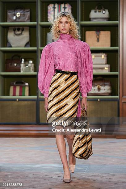 Model walks the runway at the Gucci Cruise 2026 fashion show at Gucci Archive on May 15, 2025 in Florence, Italy.