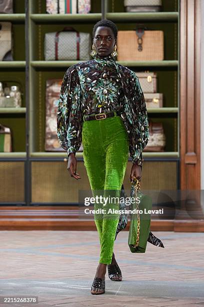 Model walks the runway at the Gucci Cruise 2026 fashion show at Gucci Archive on May 15, 2025 in Florence, Italy.