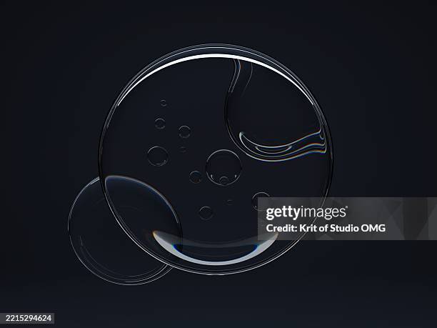 transparent abstract sphere with inner bubbles on dark background - space environment simulation laboratory stock pictures, royalty-free photos & images