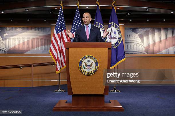 House Minority Leader Rep. Hakeem Jeffries speaks during a news conference at the U.S. Capitol on May 15, 2025 in Washington, DC. Leader Jeffries...