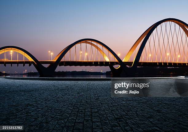 modern bridge at night - ponte em arco imagens e fotografias de stock