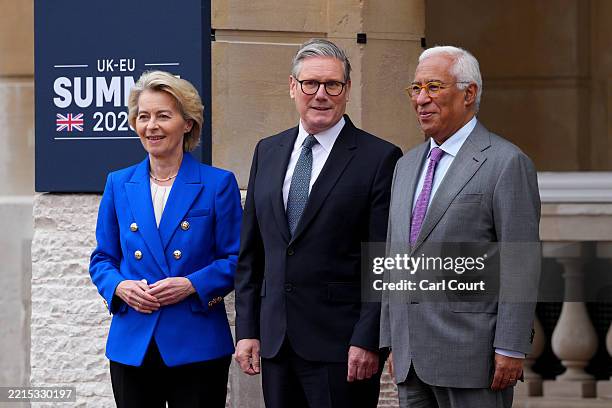 President of the European Commission, Ursula von der Leyen, UK Prime Minister Keir Starmer and President of the European Council, Antonio Costa...