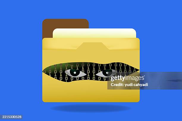 cyber security folder icon | hacker eyes & binary code illustration - vulnerability stock illustrations
