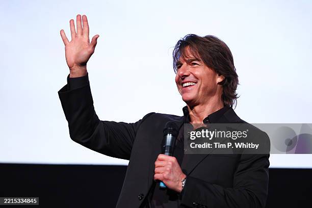 Tom Cruise on stage during the Global Premiere of "Mission: Impossible - The Final Reckoning" at Odeon Luxe Leicester Square on May 15 in London,...