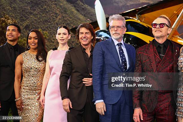 Greg Tarzan Davis, Angela Bassett, Hayley Atwell, Tom Cruise, Christopher McQuarrie and Simon Pegg attend the Global Premiere Red Carpet in support...