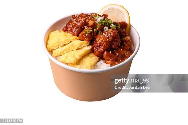 bento with marmite chicken and egg - plat-chinois-à-emporter photos et images de collection