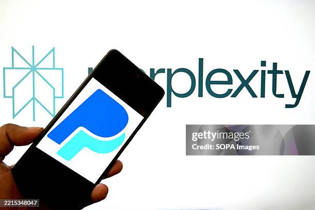 In this photo illustration, a Paypal logo is seen displayed on a smartphone with a Perplexity logo in the background.