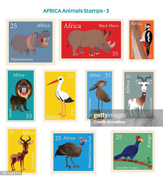 Africa Animals Stamps High-Res Vector Graphic