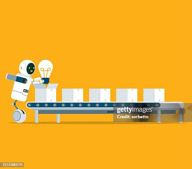 stockillustraties, clipart, cartoons en iconen met production line - ideas - lopende band