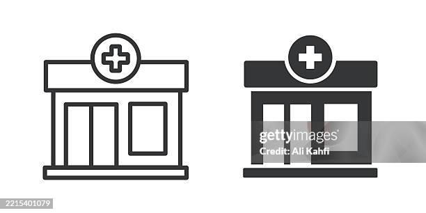 pharmacy thin line and glyph solid icon. editable stroke and perfect pixel isolated on transparent background - medical office building stock illustrations