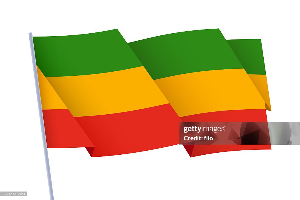 Green Yellow Red Striped Rastafarian Waving Flag