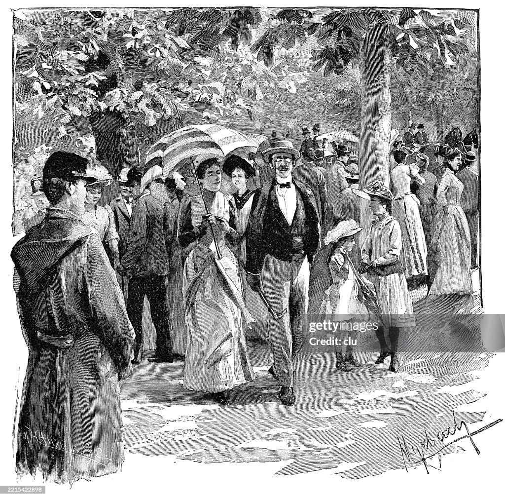 Vienna, people strolling in the Prater, the famous amusement park
