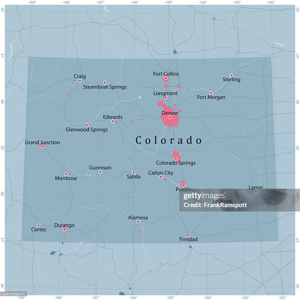 Colorado US State Vector Road Map Grey