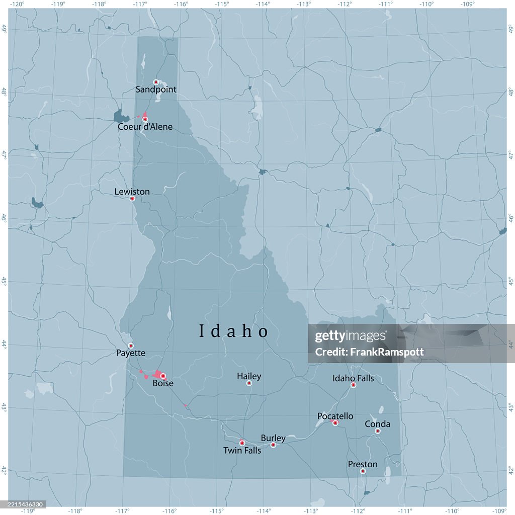 Idaho US State Vector Road Map Grey