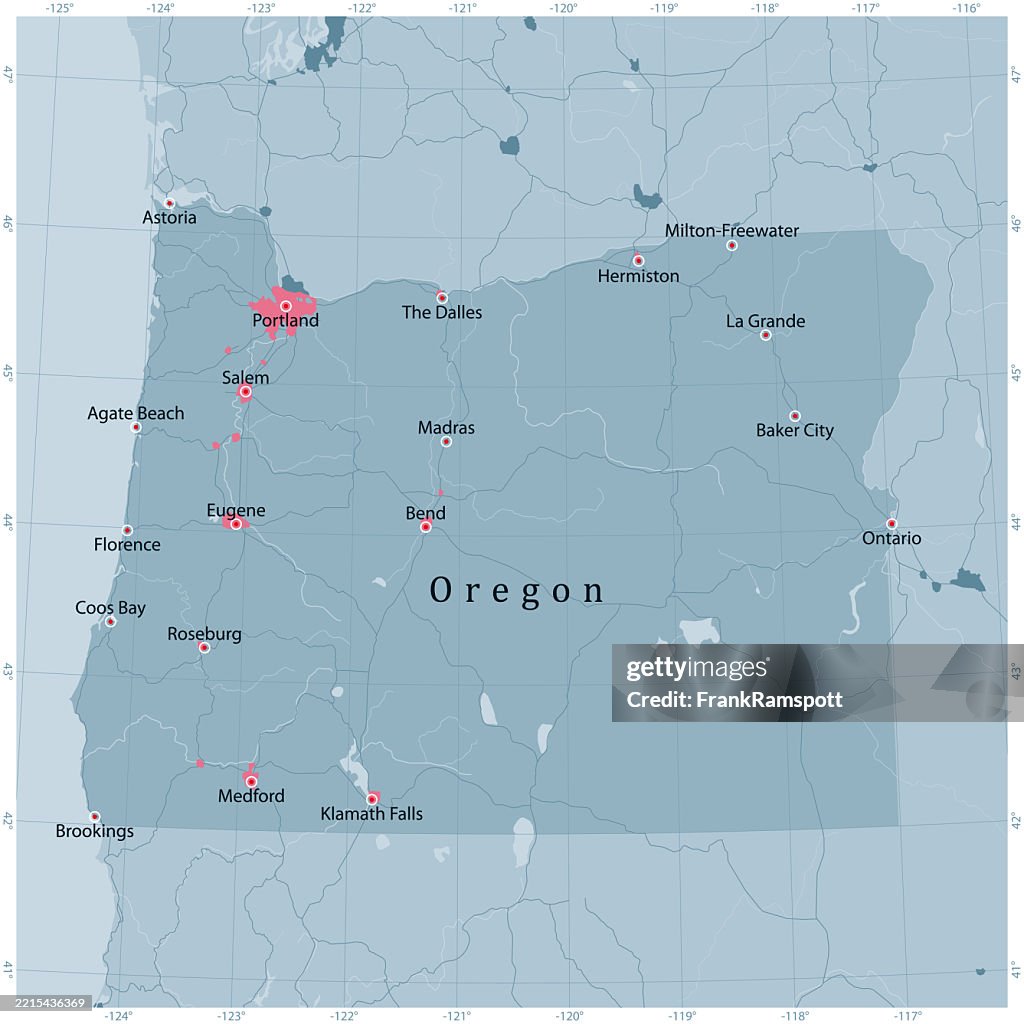 Oregon US State Vector Road Map Grey