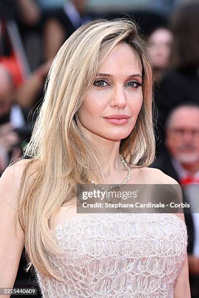 Angelina Jolie attends the "Eddington" red carpet at the 78th annual Cannes Film Festival at Palais des Festivals on May 16, 2025 in Cannes, France.