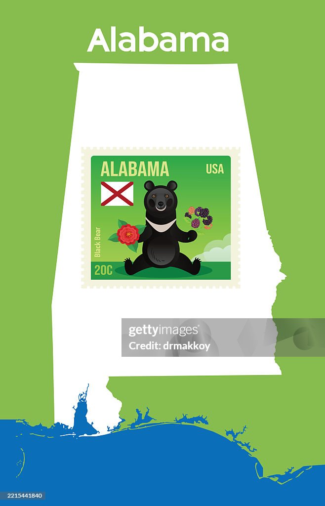Alabama Black Bear and Camellia Stamps
