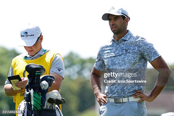 Aaron Rai Tee Aaron Rai looks on while waiting to play his tee shot at the 8th hole ...