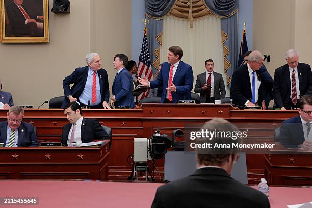 Chairman Rep. Jodey Arrington speaks to members of his committee after adjourning the mark up hearing with the House Budget Committee on Capitol Hill...