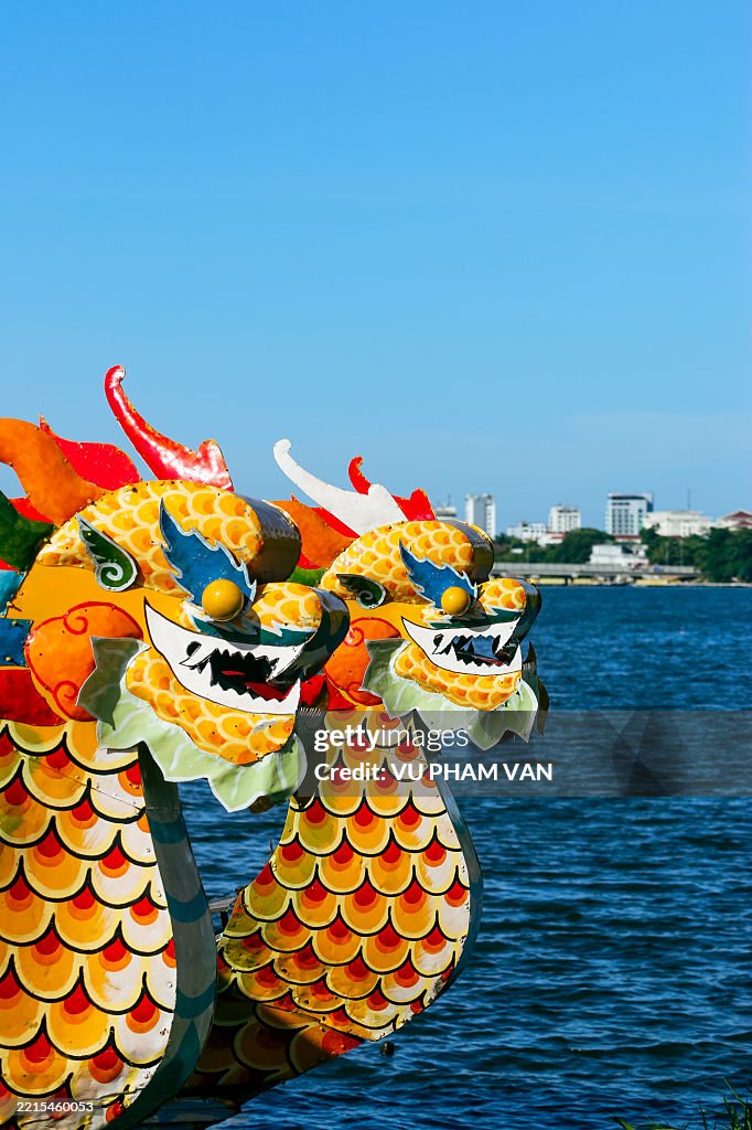 Dragon tourboat on the Perfume River in Central Vietnam