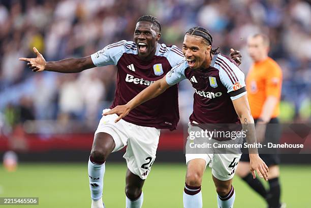Boubacar Kamara of Aston Villa celebrates after scoring their team's second goal during the Premier League match between Aston Villa FC and Tottenham...