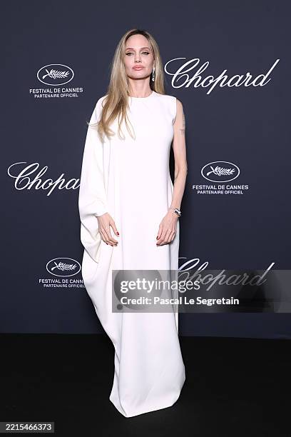 Angelina Jolie attends the photocall for the Chopard Trophy at the 78th annual Cannes Film Festival at Carlton Beach on May 16, 2025 in Cannes,...