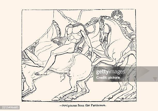 sculptures from the parthenon xxxl - greek ethnicity stock illustrations