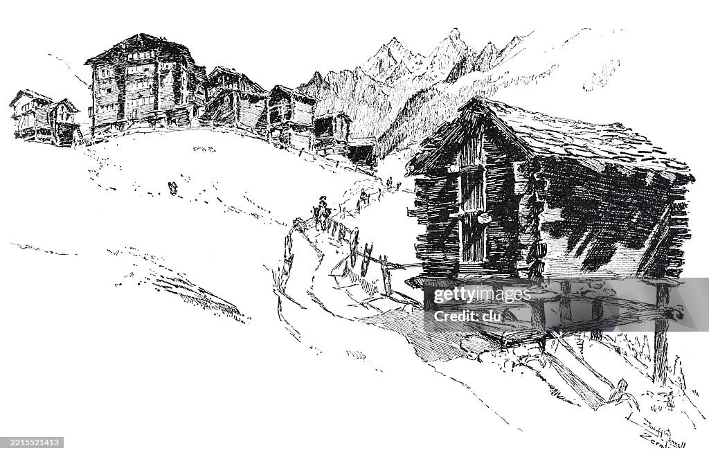 Zermatt, Alpine hut on a meadow outside the village