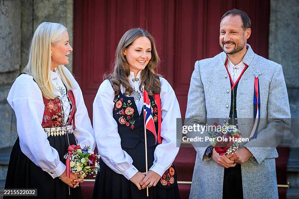 Crown Princess Mette Marit, Princess Ingrid Alexandra and Crown Prince Hakon Magnus of Norway attend the Norwegian Constitution Day with the...
