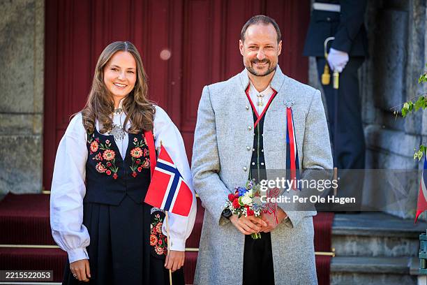 Princess Ingrid Alexandra and Crown Prince Hakon Magnus of Norway attend the Norwegian Constitution Day with the children's parade at their residence...