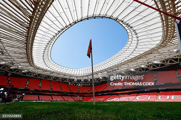 General view of the stadiuM on the eve of the UEFA Europa League final football match between Tottenham Hotspur and Manchester United at the San...