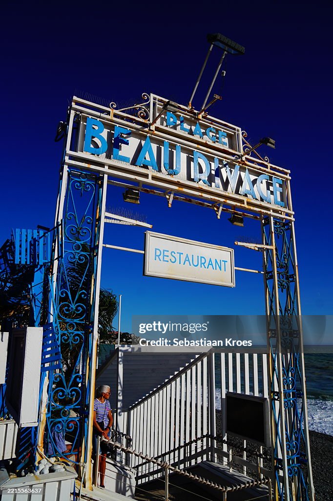 Art Deco Sign, Plage Beau Rivage, Promenade des Anglais, Nice, France