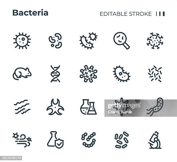 virus and bacteria icon set. editable stroke weight. pixel perfect icons. - petri dish isolated stock illustrations