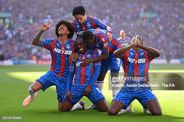 Eberechi Eze of Crystal Palace celebrates scoring his team's first goal with teammates during the Emirates FA Cup Final match between Crystal Palace...